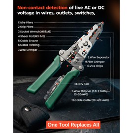 16-in-1 Wire Stripper with 12-250V Voltage Tester&Alarm Rechargeable Heavy Duty Foldable Wire Stripper Crimper, Cutter for Home Use, Electrical Repairs, DIY