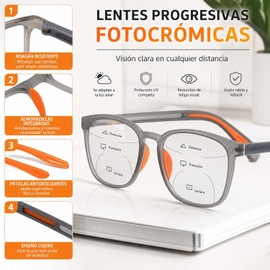 Gafas Inteligentes Autograduables Para Vista Cansada, Lentes Progresivos Hombre, Gafas Fotocromáticas de Sol y Lentes Anti Luz Azul Para Computadora Con Diseño Ligero TR90