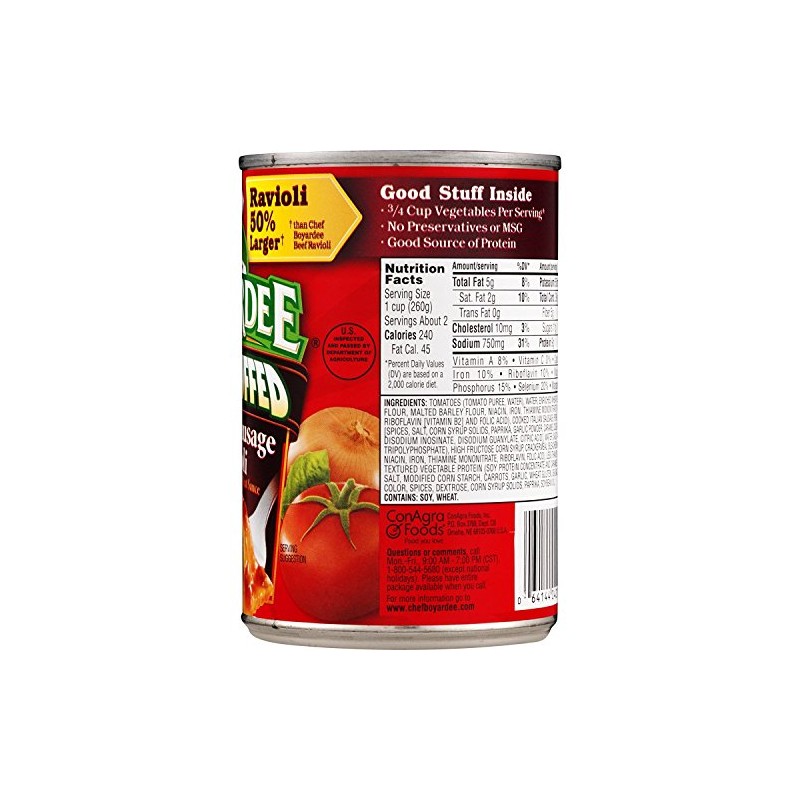 Chef Boyardee, Big Overstuffed Italian Sausage Ravioli, 15oz Can (Pack