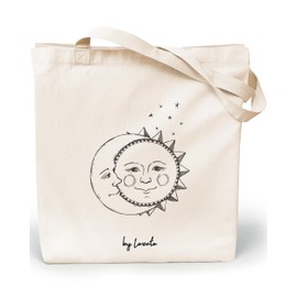 Loxato Printed Fabric Bag - Cotton Bag - Printed 100% W 35 x H 42 x D 8 cm - Canvas Fabric 220 g/m2 - Jute Bag Printed - Shopping Bag Long Handle 70 cm - Shopping Bag, Moon and Sun., l
