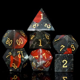 Natural Gemstone DND Dice Set,7 Pcs Handmade Red Bloodstone Gem Dice, Polyhedral Stone D&D Dice