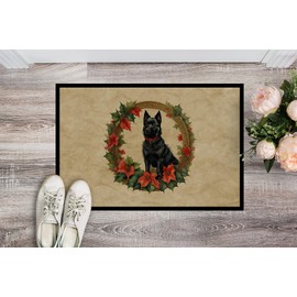 Caroline's Treasures DAC2423JMAT Schipperke Christmas Flowers Doormat Front Door Mat Indoor Outdoor Rugs for Entryway, Non Slip Washable Low Pile, 24H X 36W