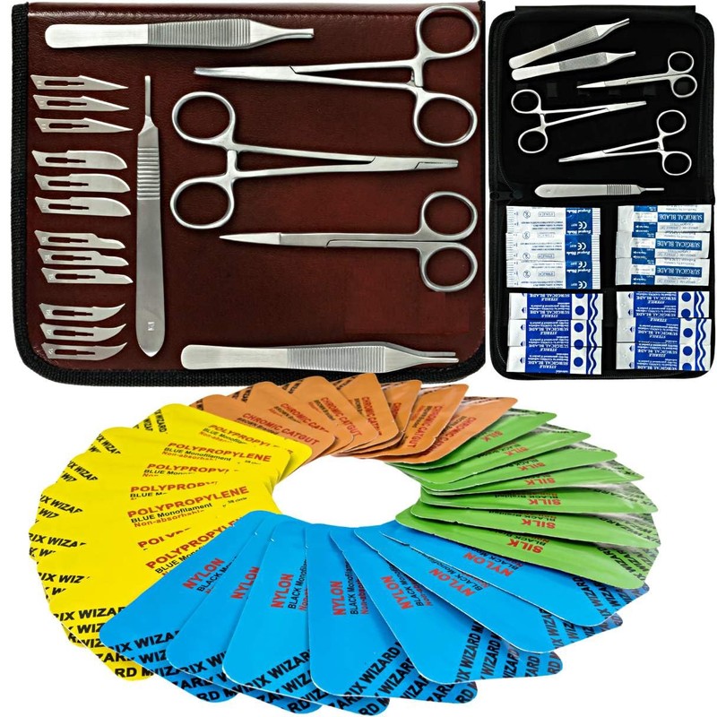 Sterile Sutures Thread with Needle Plus Tools: Extra Large Mixed