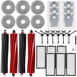 Generic Replacement Parts Compatible with Roborock Qrevo Master/V20/P10S Pro Vacuum Cleaner Robot Main Side Brush Filter Mop Cloth Dust Bag Accessories（28 kit）, Black