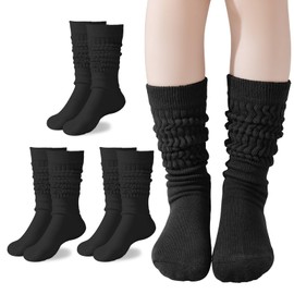 Mini angel Slouch Socks Girls Scrunch Socks 3 Pairs Kids Knee High Socks 4-7 Years Soft Warm Stacked Boot Socks(Black,S)