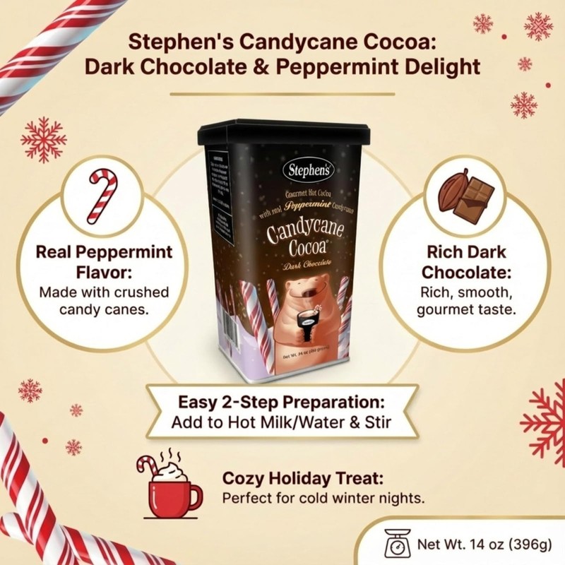 Stephen’s Gourmet Dark Chocolate Candy Cane Hot Cocoa Mix, Rich