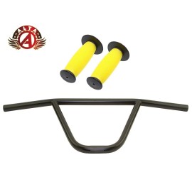 ALTA CW PRO OldSchool Classic Black Handlebar W/2 Tone Black MUSHROOM BMX GRIPS - Handlebar W/ Black/Yellow Grips