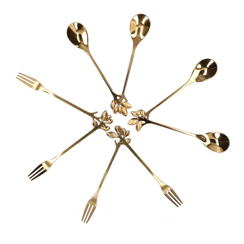 8Pcs Branch Design Coffee Spoon Stainless Steel Fruit Fork Dessert