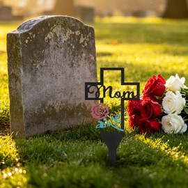FACULX Metal Mom Grave Memorial Plaque for Remembrance, Grave Decorations for Mom, Sympathy Grave Stake Garden Decor, Cemetery Outdoors Yard Garden Sympathy Gifts for Loss of Mother