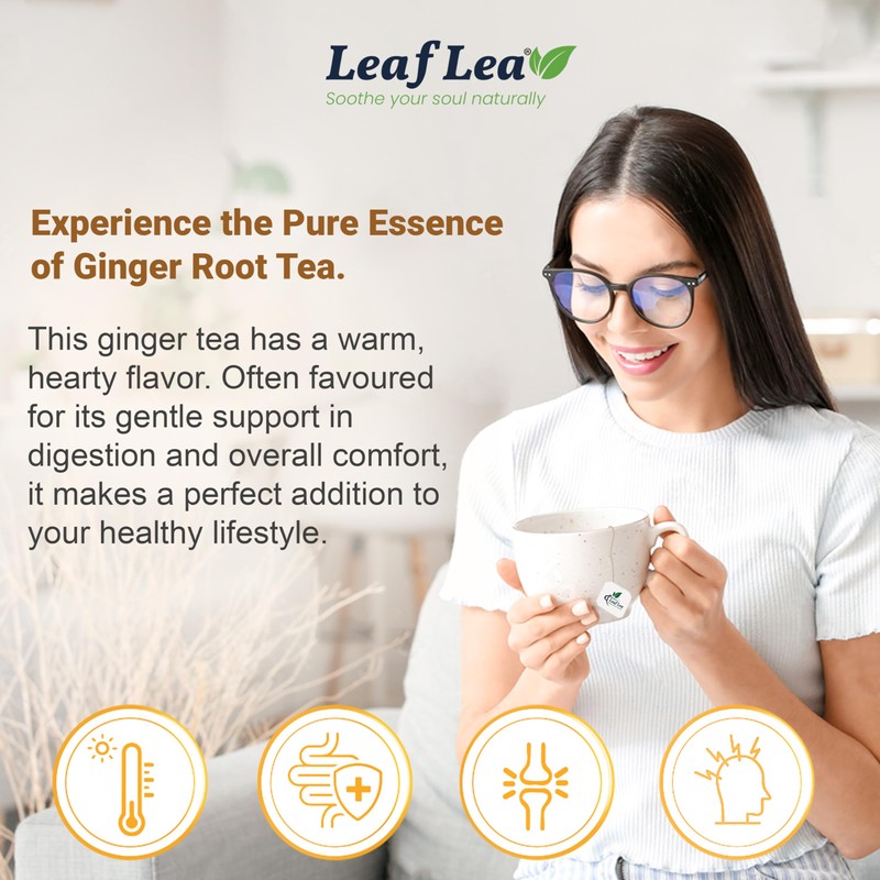 LeafLea 100% Pure Ginger Root Tea Bags – Spicy &