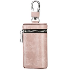 MOLSHINE Universal Leather Faraday Car Key Case, Car RFID Signal Blocking Key Fob Protector, Stylish Anti-Theft Car Key Pouch, Anti-Hacking Case Blocker, Jammer Signal Blocke-(Pink)