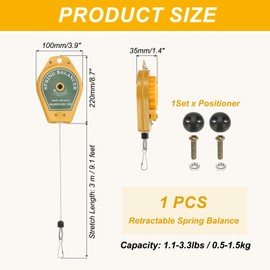 PATIKIL Retractable Spring Balancer, 1.1-3.3lbs (0.5-1.5kg) Bearing Spring Tool Load Balancer 9 Feet Adjustable Cable Retractor Holder with Positioner for Assembly Line Hanging, Yellow