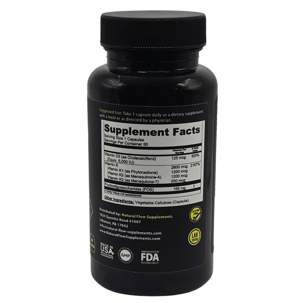 Natural Flow Supplements Vitamin D3 with K2 and K1 Supplement