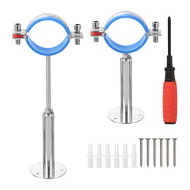 QUARKZMAN 2 pieces pipe bracket, stainless steel wall and ceiling bracket, pipe bracket, height adjustable 100-200 mm for outer diameter pipe 60-65 mm