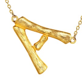 Beautlace Sideways Bamboo Letter A Necklaces 18K Gold Plated Initial A Choker Pendant Alphabet Name Necklace Jewelry for Men and Women KP0001A-Y