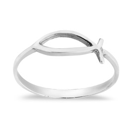 AeraVida Simple Plain Ichthys Christian Fish Sterling Silver Everyday Ring (Size 6) | Elegant Faith-Inspired Silver Ring for Men and Women | Sterling Silver Christian Jewelry