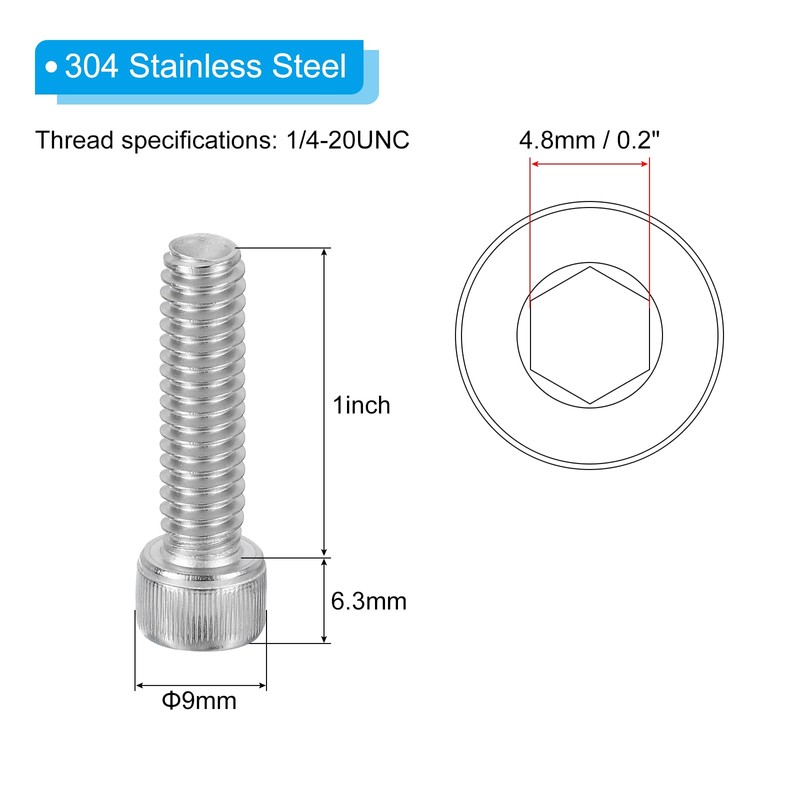 PATIKIL 1/4-20 x 1" Hex Socket Cap Head Screw Bolt,