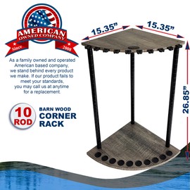 Rush Creek Creations - 10 Fishing Rod and Fishing Pole Holders for Garage, Fishing Gear, Accessories & Tackle Organizer, Vertical Fishing Pole/Rod Corner Storage Rack - 15.35" D x 15.35" W x 26.85" H