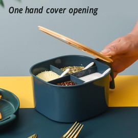 Seasoning Box with Lid, 4 Compartments Storage Container Condiment Jars with Spoon Spice Pots for Spice Salt Sugar