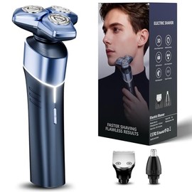 Electric Razor for Men, 3-in-1 Rotary Shaver with Hair Clipper & Nose Hair Trimmer, 10000 RPM High Speed Motor, 3D Floating Heads, USB-C Fast Charging, IPX8 Waterproof, Travel Lock, Cyber Blue