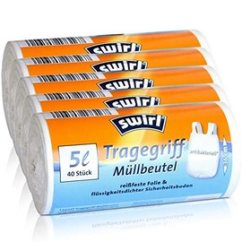 5 x Swirl Carry Handle Bin Liners 5 L (Pack of 40/Roll)