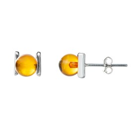 Baltic Amber Sterling Silver Stud Ball Earrings for Women