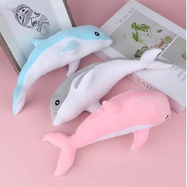 Tikwisdom 3 Dolphin Soft Toys - Dolphin, Dolphin Plush Cushion, Super Soft Doll, Sea Animal Plush Toy, Children's Sleeping Pillow, Gift (Blue, Pink, Grey) 50 cm