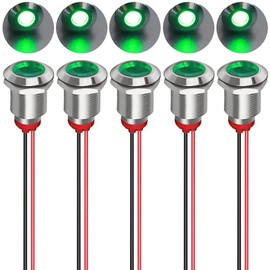 Gebildet 5pcs 12mm AC/DC 12-24V LED Metal Indicator Light Waterproof Signal Lamp Pilot Dash Directional Car Truck Boat with Wire(Green)
