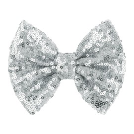 Lanmerry Hair Accessories: Sequins Alligator Clips, Large Bows for Toddlers, Teens, Women - 5 Inches, Sliver Gift Set