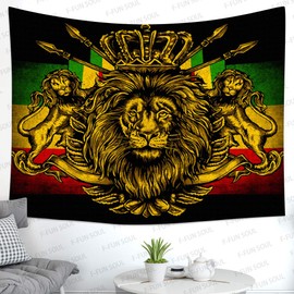 F-FUN SOUL Rasta Rastafarian Tapestry, Large 80x60inches Soft Flannel, Lion Crown Flag Hippie Art Wall Hanging Tapestries for Living Room Bedroom Decor Banner GTZYFS635