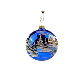 Victoria Bella 3.5-inch Hand-Painted Glass Christmas Tree Ball, Christmas landscape on a blue background' Pattern, Individually packed