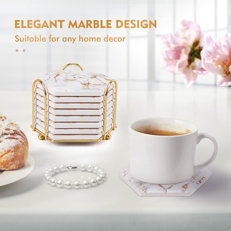 Geichan Marble Coaster Set for Table Protection,8 Pcs Drink Coasters