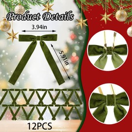 CHMOART 12 Pieces Christmas Wreath Bow 3.9 x 5.9 Inches Christmas Craft Bows Xmas Tree Ornaments Bow Green Velvet Bow Winter 4/5" Width Ribbon Tie Bows for Trees Gift Wrapping Decorations
