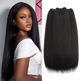 Kinky Straight Bundles Human Hair Extension 12 14 16 Inch Yaki Straight Bundles Hair For Black Women Natural Black Color