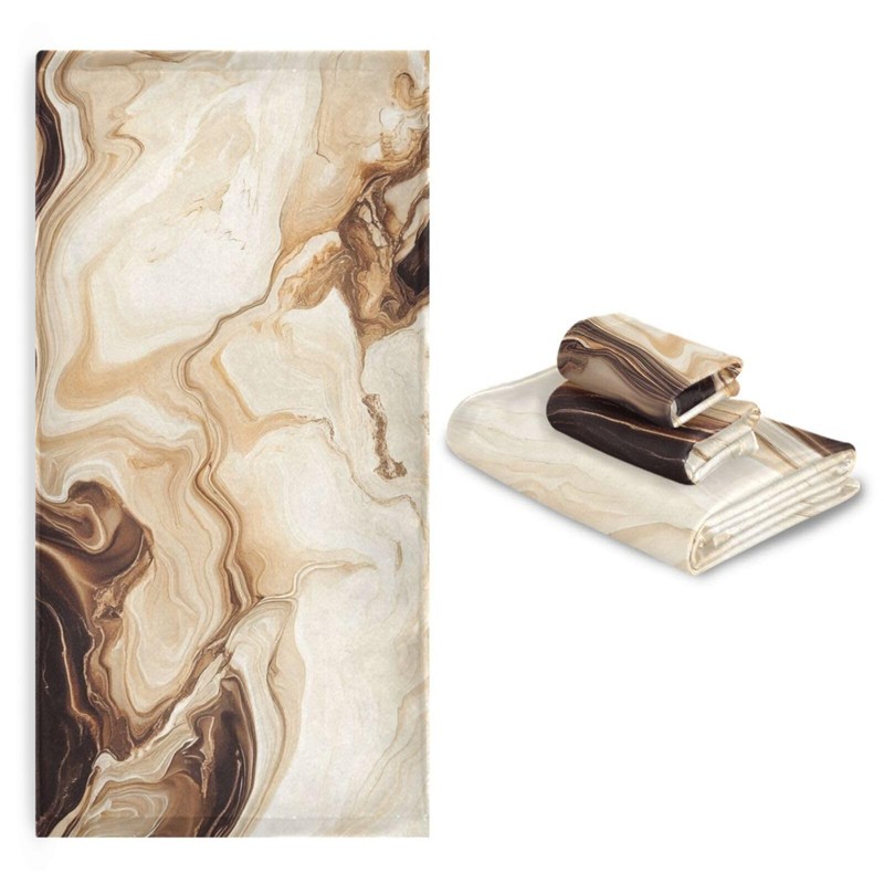 ALAZA Beige and Brown Marble Geometric Towel Bathroom Set, 3-Piece