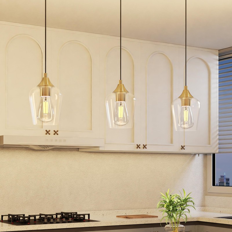 VONLUCE Pendant Lights Kitchen Island, Brushed Gold Pendant Light Fixtures