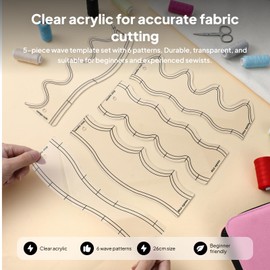 Frediuo 5X Wave Rulers Quilting Rulers DIY Quilting for Machine Quilting Patchwork Templates Sewing Accessories Quilting Templates