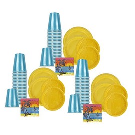 Set of 240 Summer Party Plates, Napkins, and Cups! 9oz Cups - 8.75" Large Plates - 6.87" Small Plates - 9.8"x9.75" Small Napkins (Unfolded) - Premium Strength Plates!