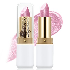 Wugbc Nude Pink Metallic Glitter Lipstick for Women, High Shine Diamond Shimmer Creamy Lipstick, Long Lasting Non-Sticky Hydrating Lip Tint Makeup Full-Coverage Lightweight without Drying or Fading