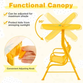 Fireflowery Kids Patio Swing, 2-Seater Outdoor Hanging Swing Bench w/Removable Canopy & Safety Belt, Porch Swing Lounge for Patio Garden Balcony Yard