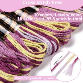 CABODYALS 10 Skeins 80M Purple Variegated Embroidery Floss Gradient Color Cross Stitch Threads Bracelet String Polyester Threads Bulk for Jewelry Making Bracelet Knitting Stitching Craft Supply