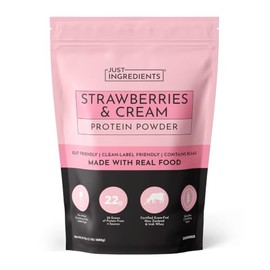 JUST INGREDIENTS Proteína en polvo de fresas y crema mezcla de 20 porciones con suero de leche 100 alimentado con pasto y proteínas vegetales...      