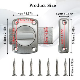 Door Bolt Latch, Pack of 2 Rotating Latches, Anti-Theft Stainless Steel Door Lock with Screws for Bathroom Door, Cabinet Door (Silver)