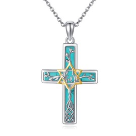 ONEFINITY Star Of David Necklace S925 Sterling Silver Turquoise Cross Star Of David Pendant Necklace Tree Of Life Jewelry For Women