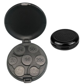 Hard Shell Coin Organiser, Coin Collection Organiser, Multifunctional Portable Coin Dispenser, Small Round Storage Box for Change, 5 Coins per Compartment (Black), black, Classico