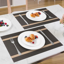 SueH Design Woven Placemats Set of 8 Vinyl Heat Resistant Place Mats Washable Place Mats 45 cm x 30 cm Dark Brown