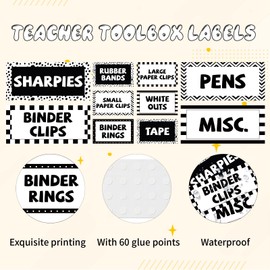 42 Pieces Teacher Toolbox Labels Tool Box Storage Label Classroom Supply Decor for Back to School Teachers Classroom Organization (Blackwhite)