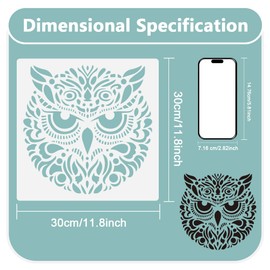 Owl Bird Stencil for Painting 30 x 30cm Reusable Plastic Owl Bird Stencil for Painting on Wall Wood Furniture Fabric Canvas, DIY Craft Stencil