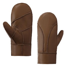 MGGMOKAY Men's Mittens for Winter Men's Lambskin Shearling Mittens Winter Leather Gloves, Camel