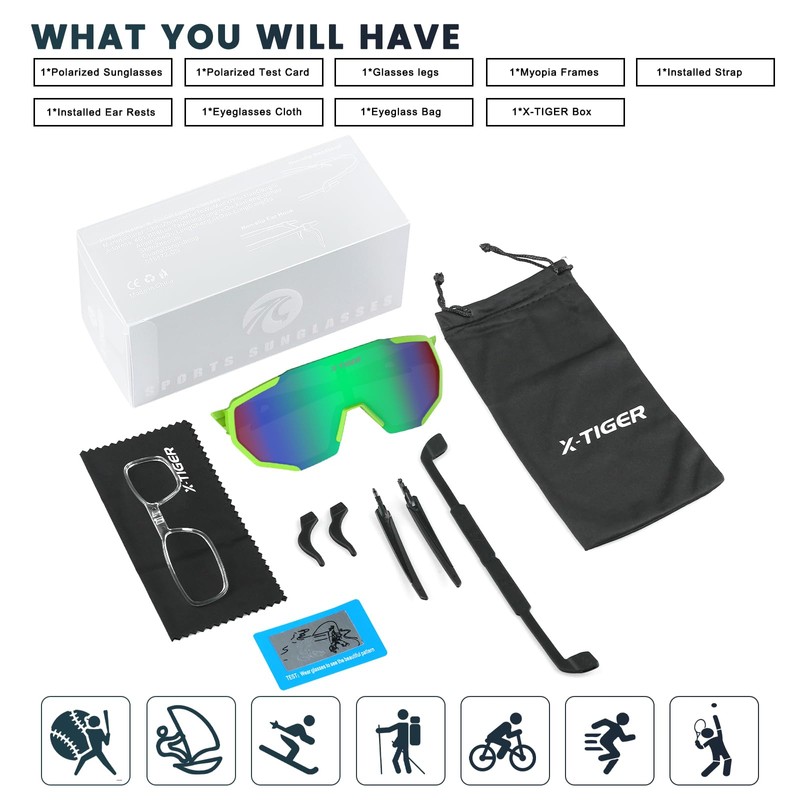 X-TIGER Polarized Sports Sunglasses for Men Women Cycling Glasses Baseball